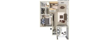 715 sq.ft. B 1X1, 3d Floorplan, at Sunbow Villas, 750 Paso De Luz, CA