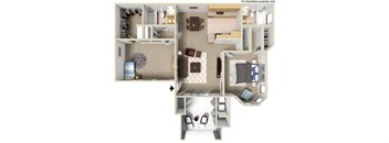 1050 sq.ft. E 2x2, 3d Floorplan, at Sunbow Villas, 750 Paso De Luz, CA