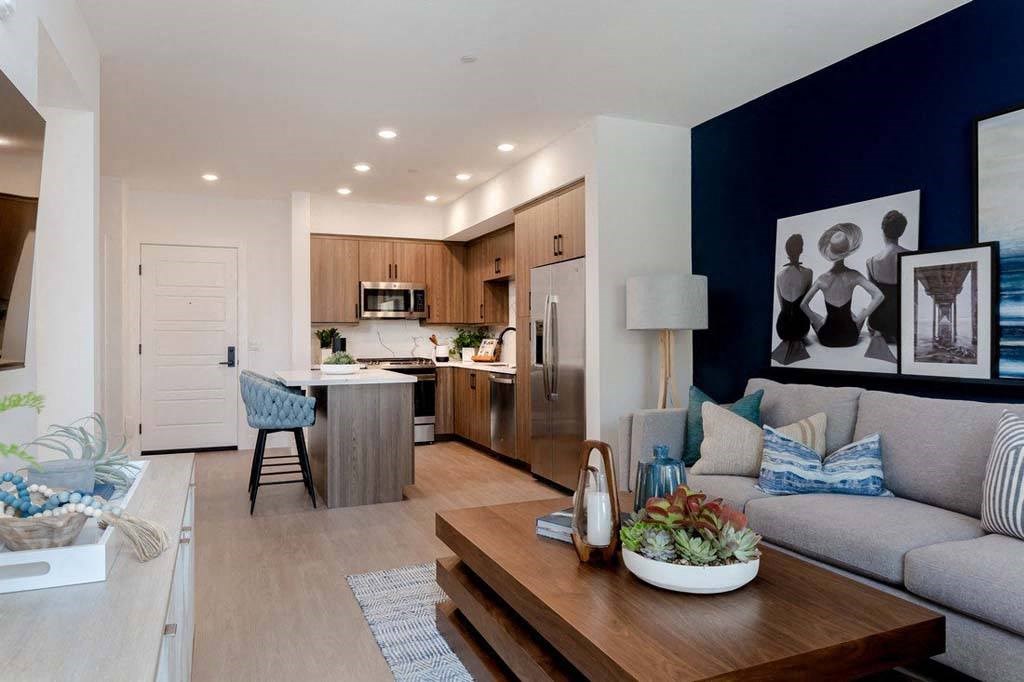 Model Living Room at The Lofts at Carlsbad Village, Carlsbad California