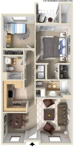 1023 sq.ft. Newport Floor Plan, at Greenfield Village, San Diego, CA