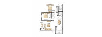 865 sq.ft. Plan B - Two Bedrooms - Renovated Floor Plan, at Altair, CA, 92029