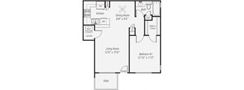 670 sq.ft. One Bedroom Renovated Floor plan, at Park Pointe, 2450 Hilton Head Place