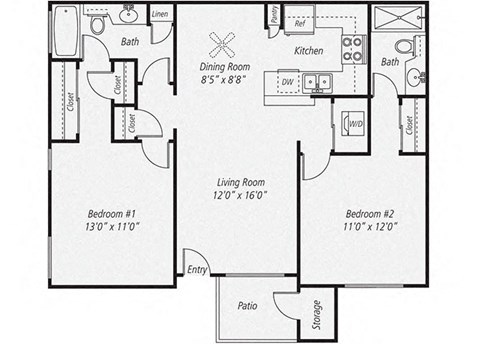 945 sq.ft. Dual Master Floor plan, at Park Pointe, CA, 92019