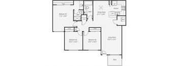 1095 sq.ft. Three Bedroom Renovated Floor plan, at Park Pointe, El Cajon, California