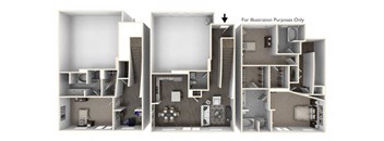 Three Bedroom Three and a Half Bath Floorplan  at Altura, San Diego, 92130