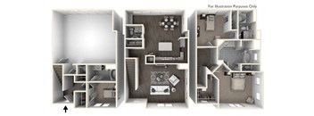 Three Bedroom Three and a Half Bath Floorplan  at Altura, San Diego, CA