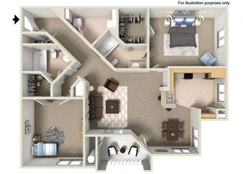1172 sq.ft. F Floor Plan, at Missions at Sunbow Apartments, 5540 Ocean Gate Lane