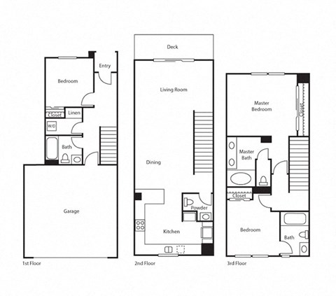 3 Bedroom 3 Bathroom Floor Plan  at Ocean Air, San Diego California