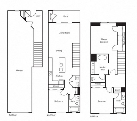 3 Bedroom 3 Bath Floor Plan at Ocean Air, San Diego, 92130