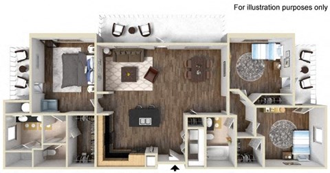 1051 sq.ft. 40e - 3x2 Floor Plan, at Tavera California, 91913