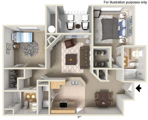 C- Mannheim 1,040 SF Floor Plan, at Casoleil, San Diego, 92154