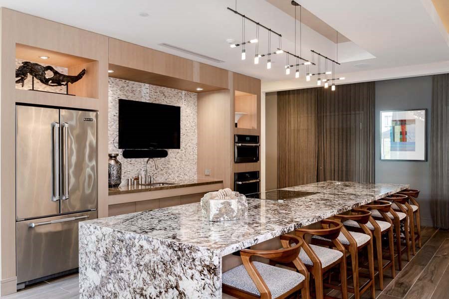 clubhouse kitchen at Vora Mission Valley, San Diego, CA