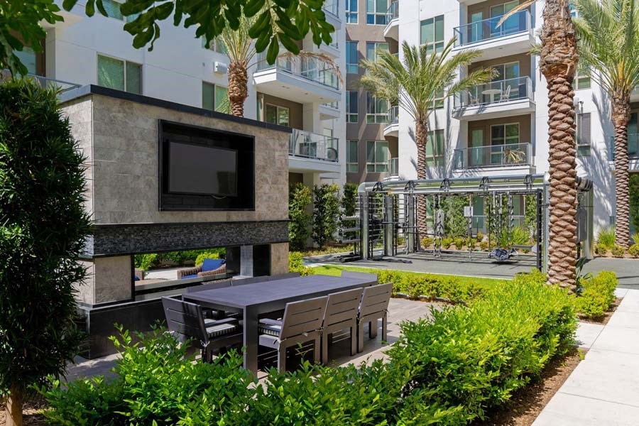 outdoor lounge at Vora Mission Valley, San Diego, 92120