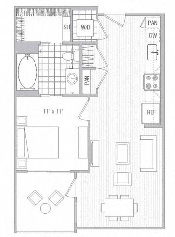 B Floor Plan at Vora Mission Valley, San Diego, California