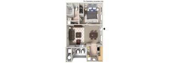 681 sq.ft. 1 x 1 Floor plan, at The Landing, San Diego, CA