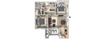 1030 sq.ft. 2 x 2 C Floor plan, at The Landing, San Diego, 92154
