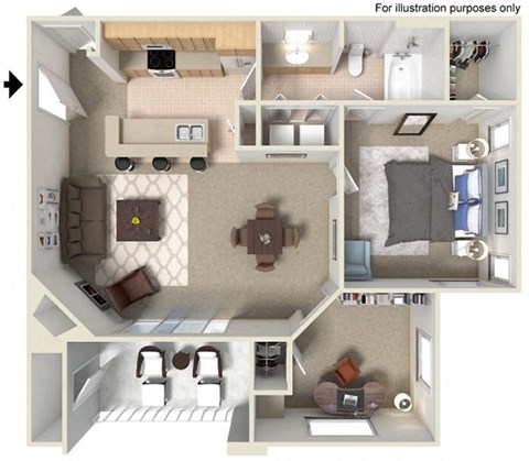 3d floorplan at Legacy Apartment Homes, San Diego, CA