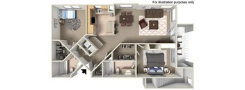 3d floorplan at Legacy Apartment Homes, San Diego, 92126
