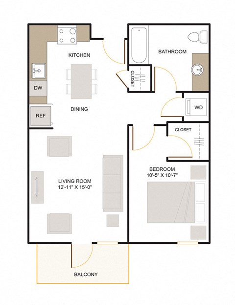 B2.1 Floor Plan 1 Bed - 1 Bath |726 sq. ft.
