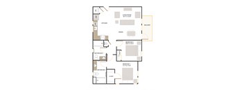 C3.1 Floor Plan 2 Bed - 2 Bath |1,042 sq. ft.