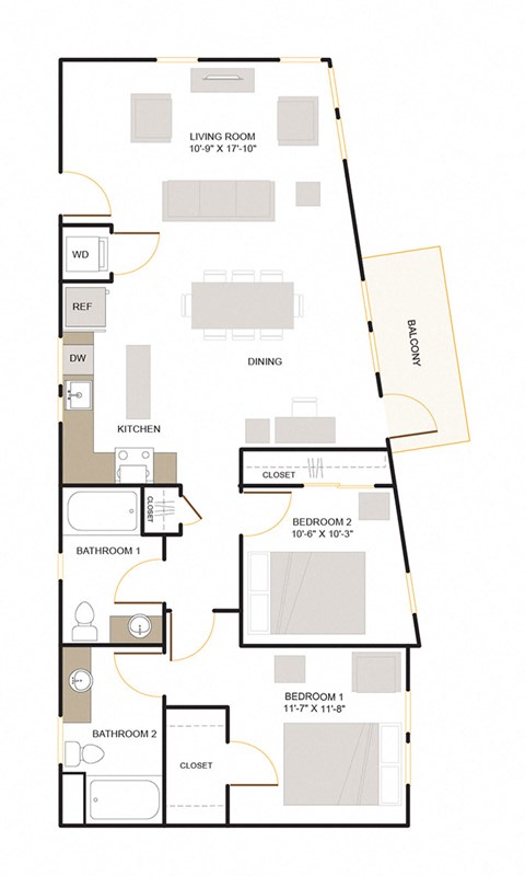 C4 Floor Plan 2 Bed - 2 Bath |1,162 sq. ft.