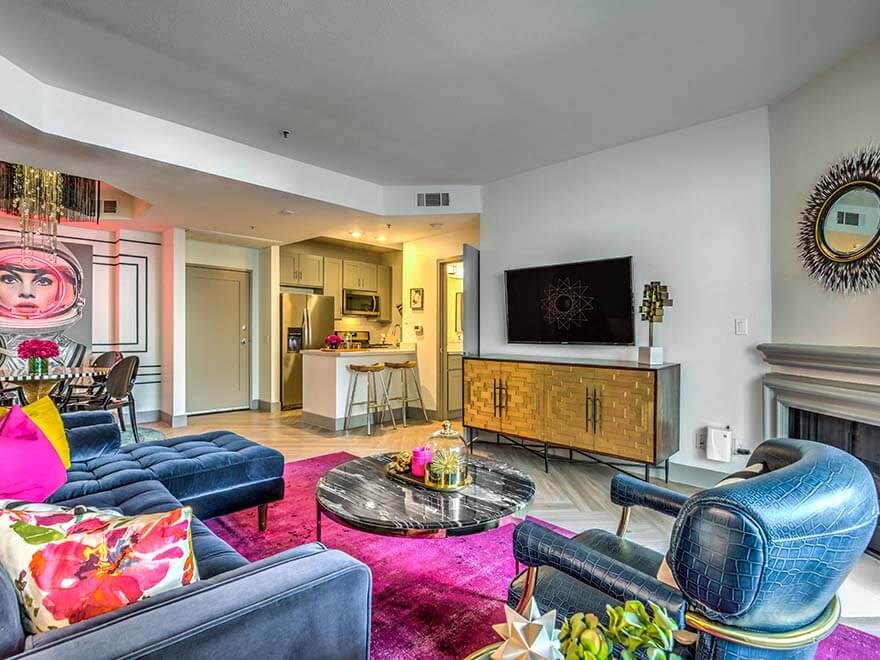 a living room with a couch and a television