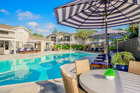 outdoor pool and seating area