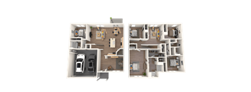 a 3d floor plan of a 3 bedroom apartment
