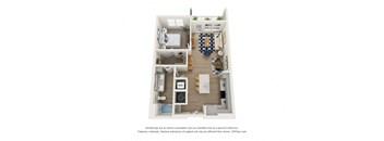 a 3d floor plan of a 1 bedroom apartment