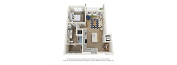 a furnished floor plan of a 1 bedroom apartment