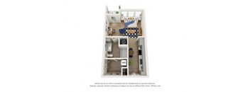 a 3d floor plan of a 1 bedroom apartment