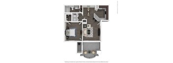 a stylized floor plan of a 1 bedroom apartment at the residences at silver hill in suit