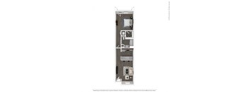 a bedroom with a bed a mirror and a desk