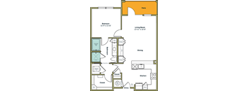 a floor plan of a two bedroom apartment with a living room and a dining room