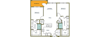 a floor plan of a home with two bedrooms and two bathrooms