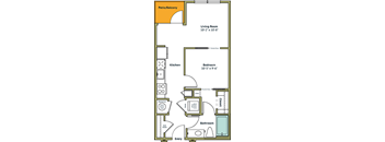 a floor plan for a two bedroom apartment with a kitchen and a living room