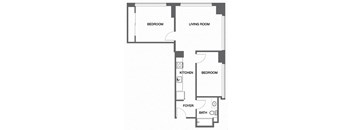 a floor plan of a house with a kitchen and a living room