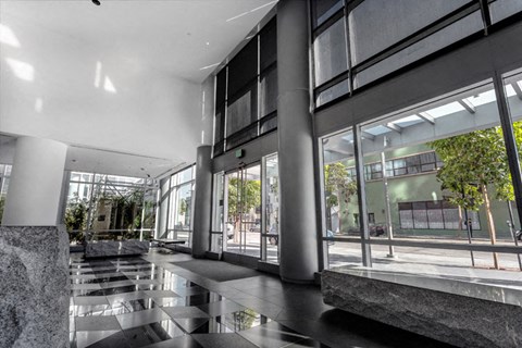 a view of the lobby from inside the building