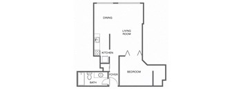 a floor plan of a house with a kitchen and a living room