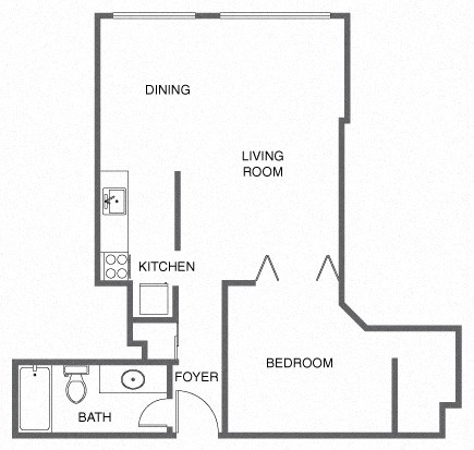 a floor plan of a house with a kitchen and a living room