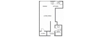 a floor plan of a house with a kitchen and living room