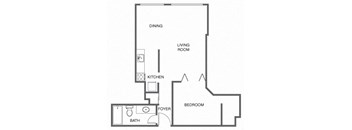 a floor plan of a house with a kitchen and a living room