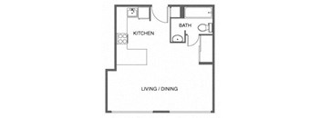 a floor plan of a small house with a kitchen and a bathroom