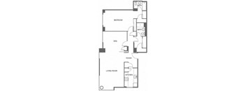 this is a photo of the kitchen and living room of a 560 square foot, 1 bedroom