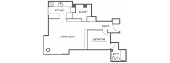 a floor plan of a house with a kitchen and a living room