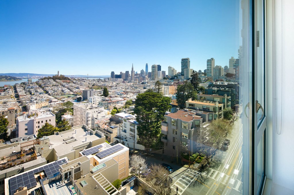 a view of the san francisco skyline from the apartment
