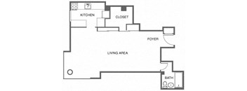 a floor plan of a house with a kitchen and a living room
