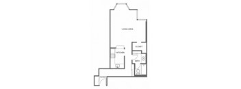 a floor plan of a house with a kitchen and a living room