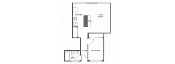 a floor plan of a house with a kitchen and a living room