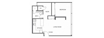 a floor plan of a house with a kitchen and a living room